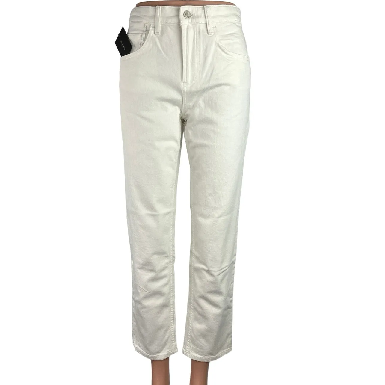 Massimo Dutti NWT White High Rise Denim Cropped Straight Leg Jeans Size 6