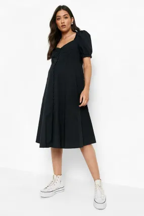 Maternity Cotton Button Front Midi Dress