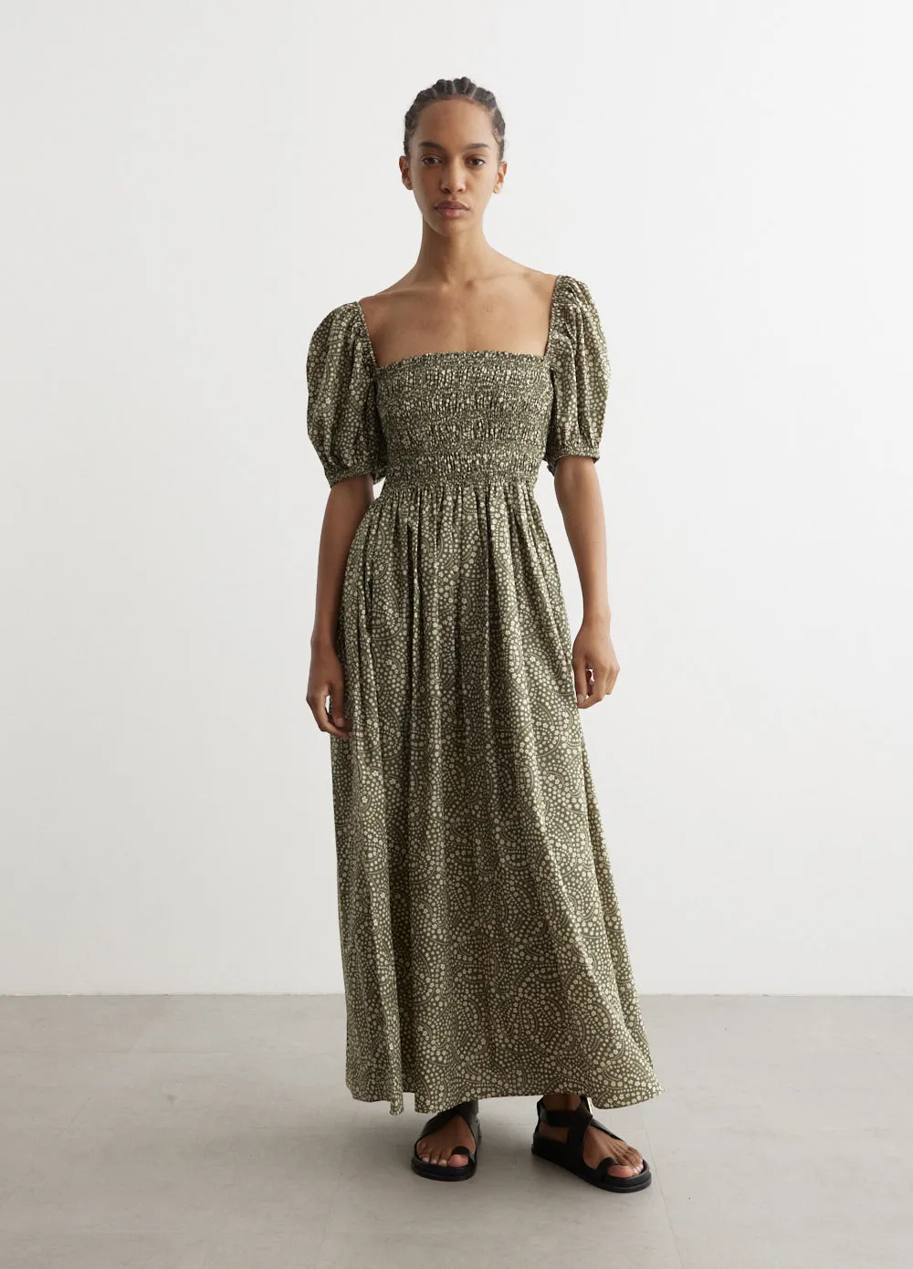 Matteau -  Shirred Bodice Peasant Dress - Dress