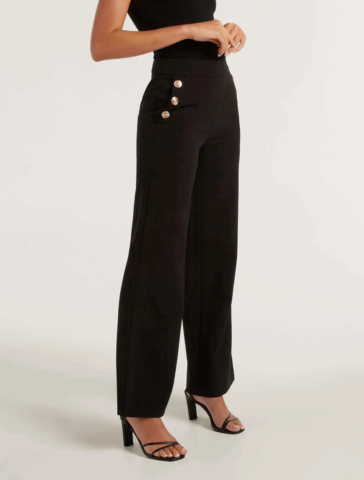 Megan Button Wide-Leg Pants