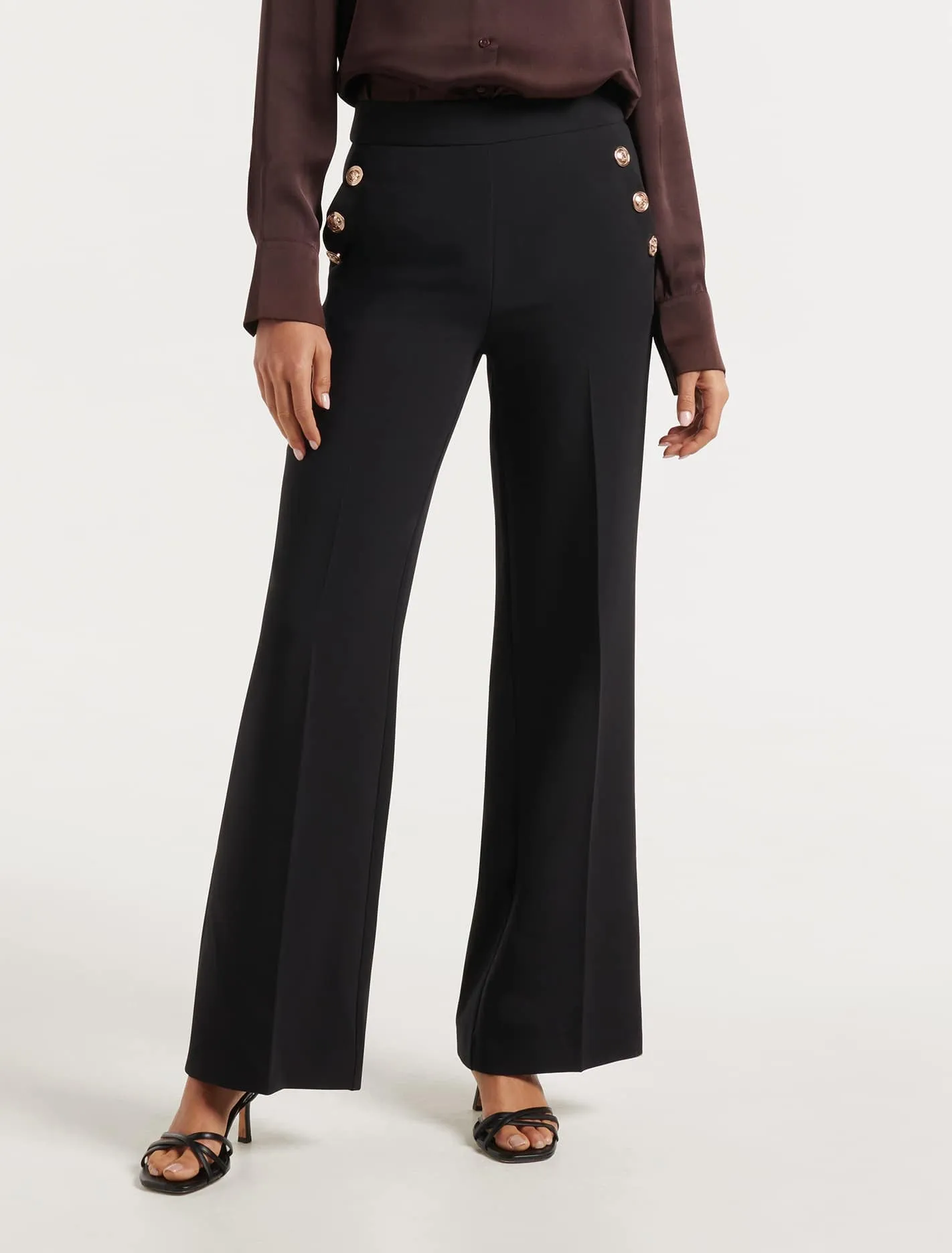 Megan Button Wide-Leg Pants