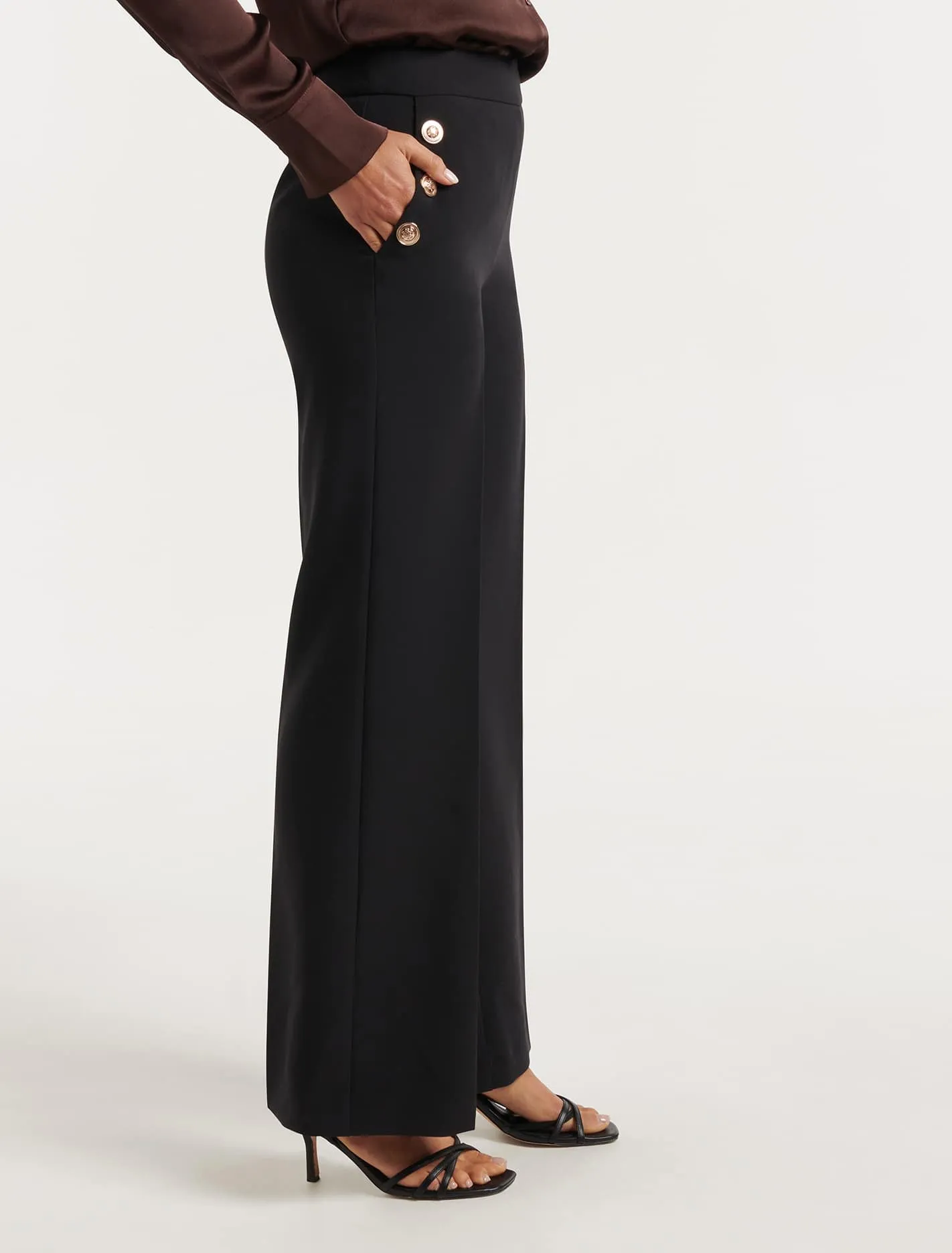 Megan Button Wide-Leg Pants