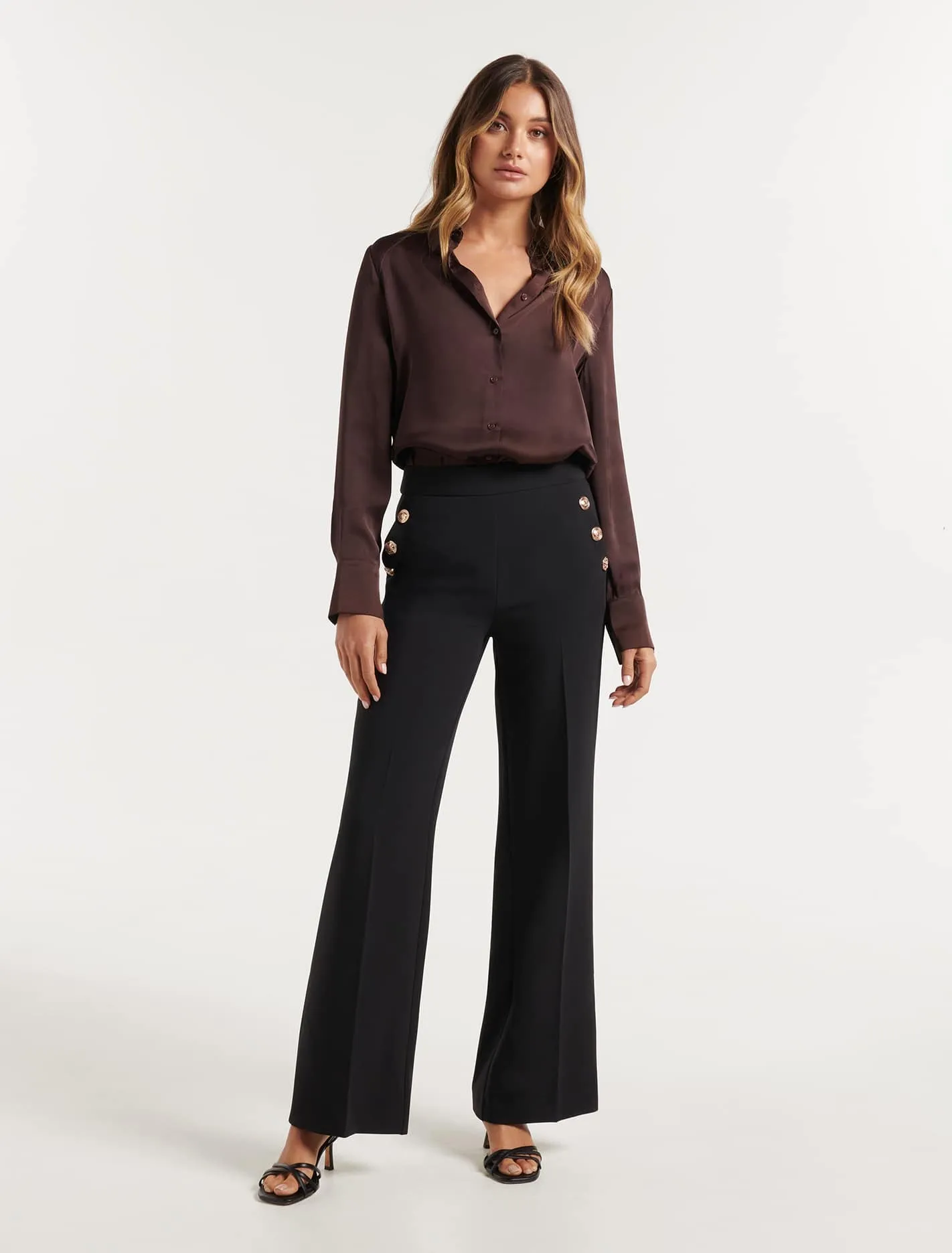 Megan Button Wide-Leg Pants