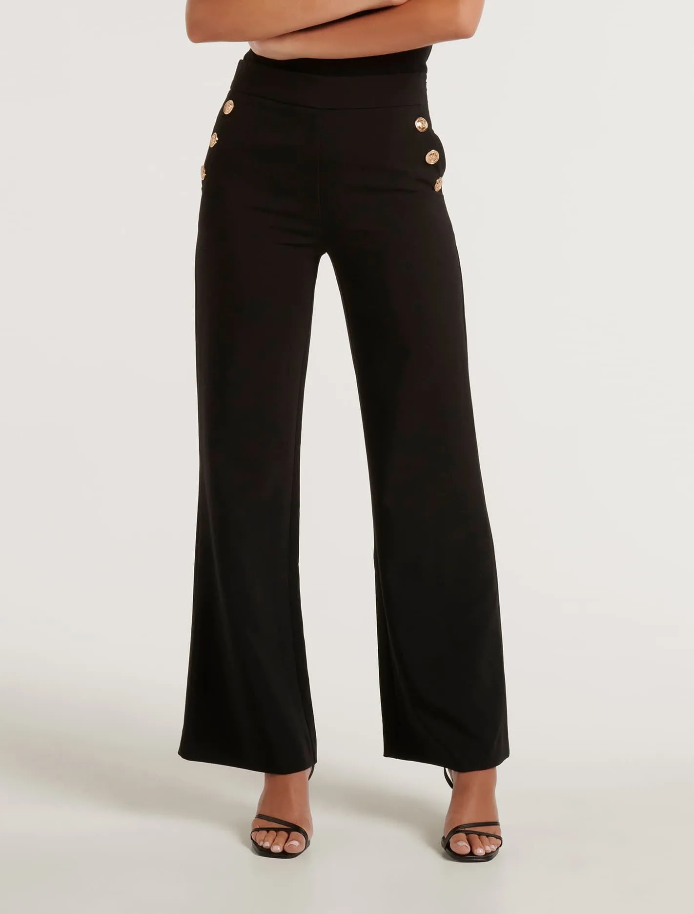 Megan Button Wide-Leg Pants