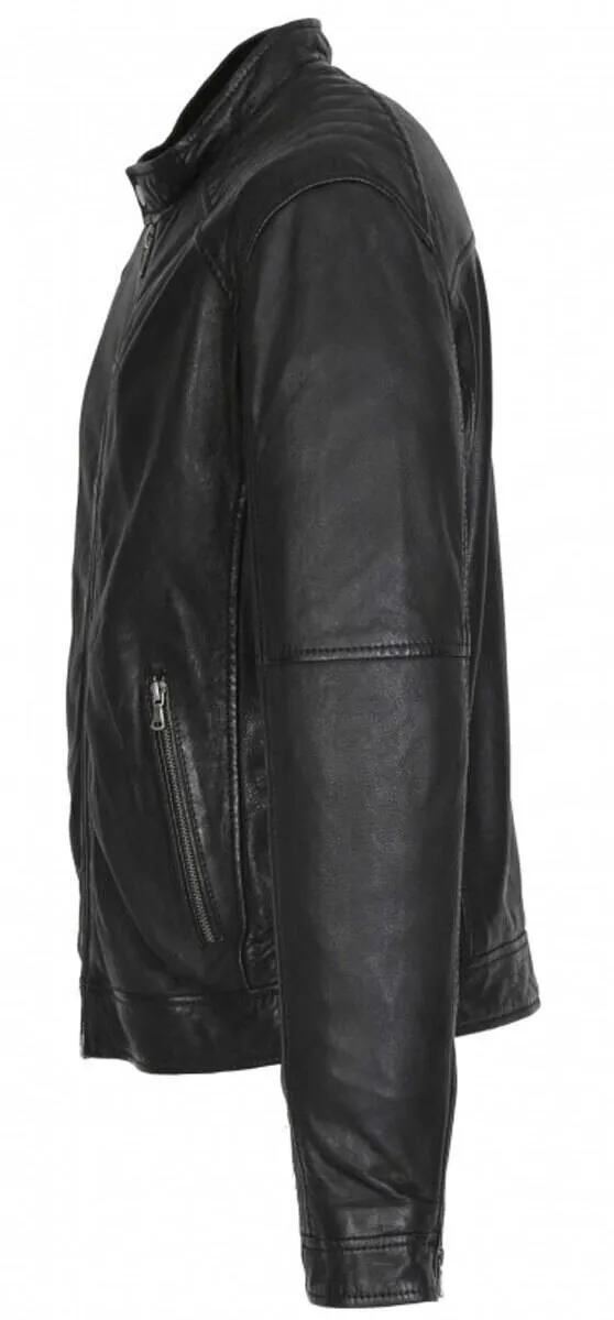 Men's black oakwood motorcycle style leather jacket 64395