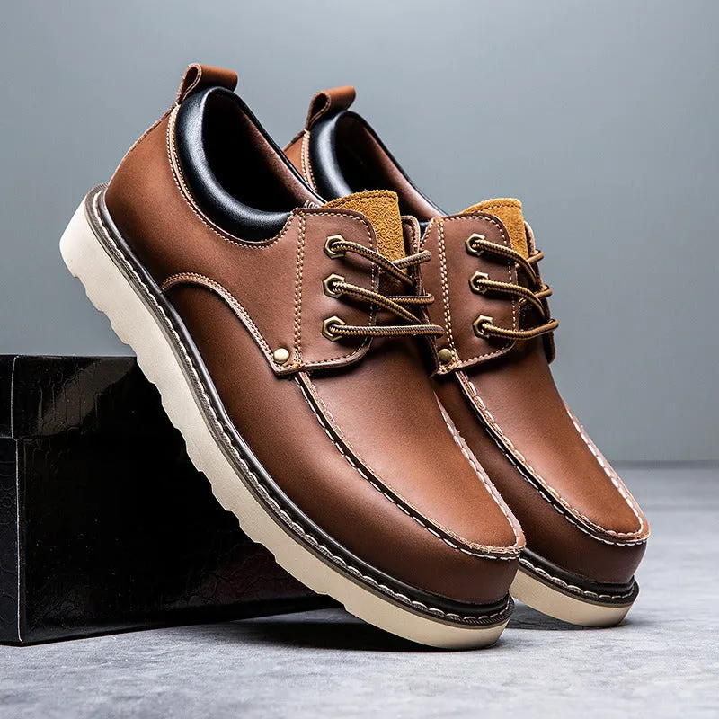 Men's Casual Shoes Leather Loafers Lace-up Camp Work Shoes A008