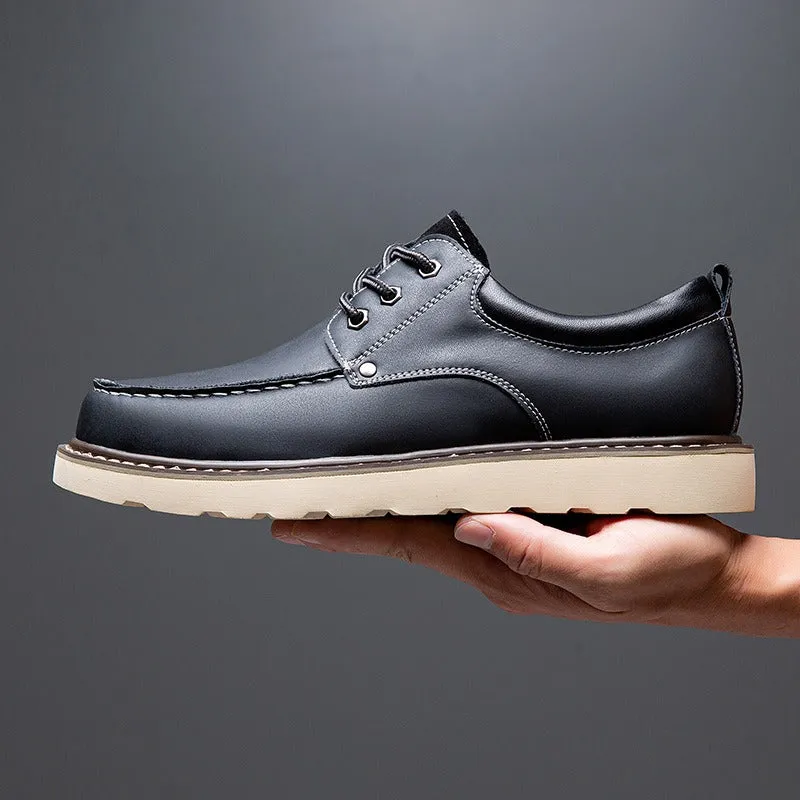 Men's Casual Shoes Leather Loafers Lace-up Camp Work Shoes A008