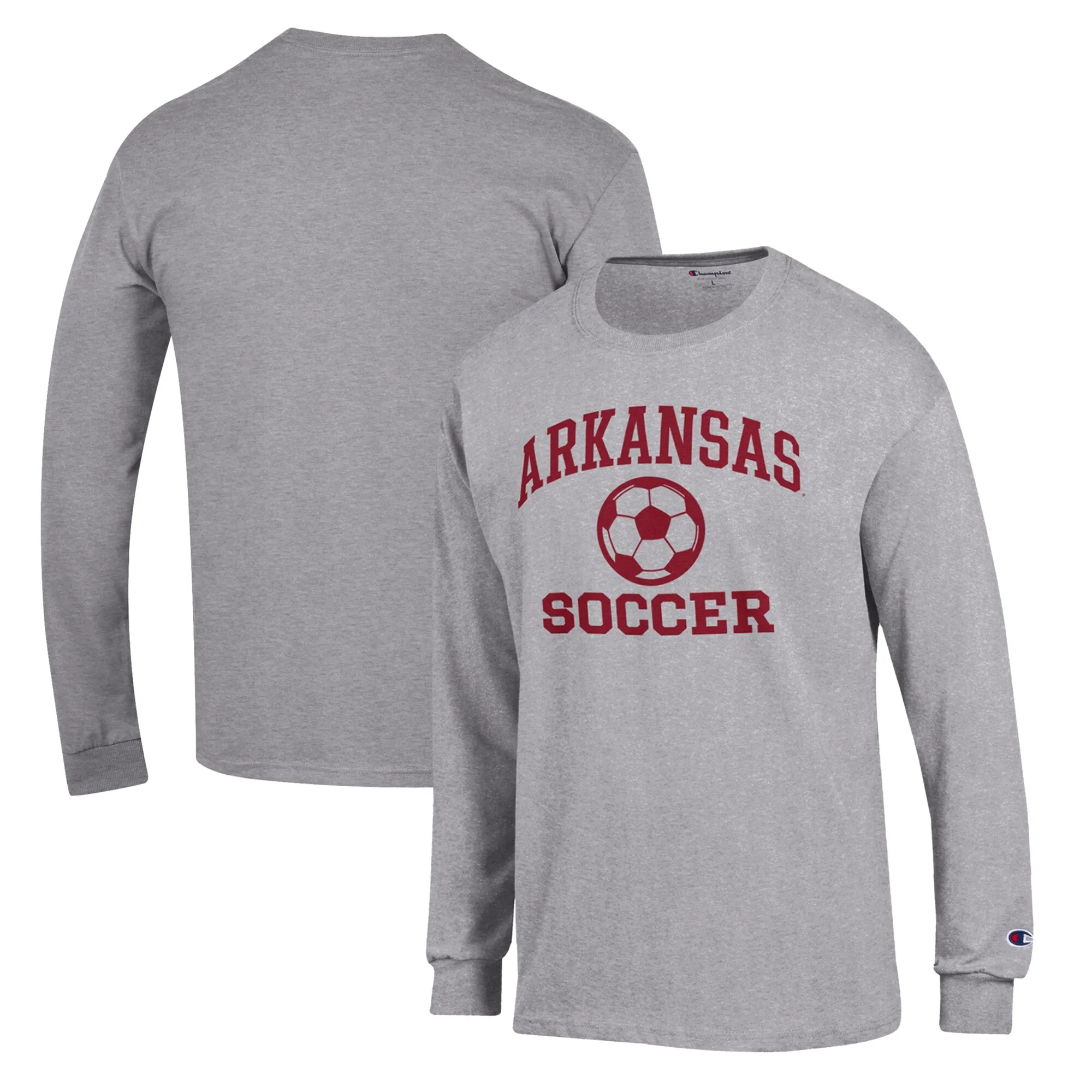 Men's Champion Gray Arkansas Razorbacks Soccer Icon Long Sleeve T-Shirt