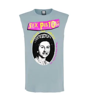 Mens god save the queen sex pistols sleeveless tank top strange blue Amplified