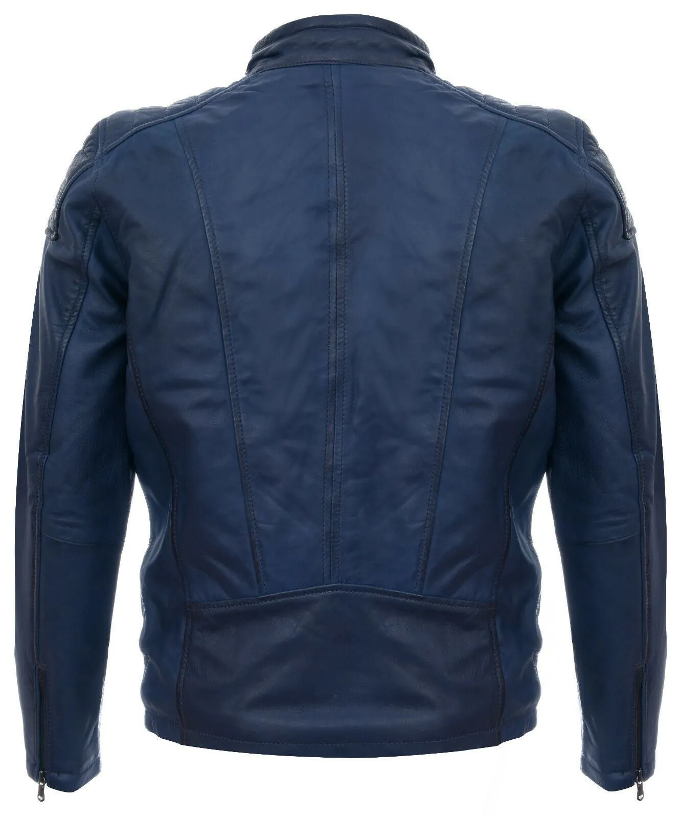 Mens Leather Jacket Vintage Quilted Retro Racing Zipped Biker - San Marino