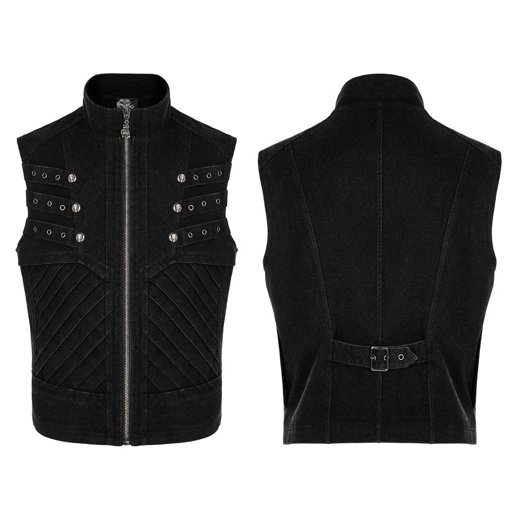 Men's Punk Stand Collar Buckle Vest