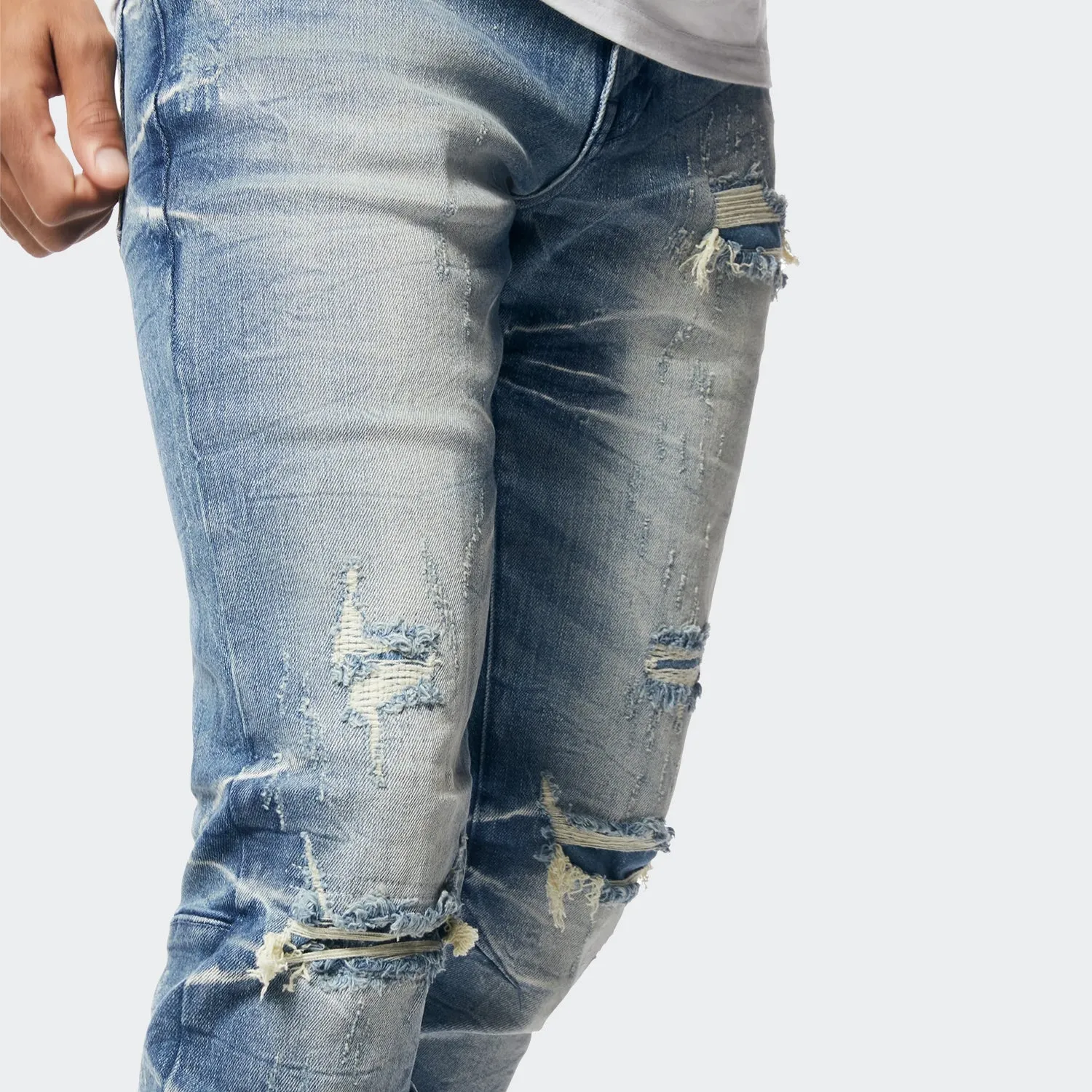 Men's Smoke Rise Wave Effect Slim Jeans Claimont Blue