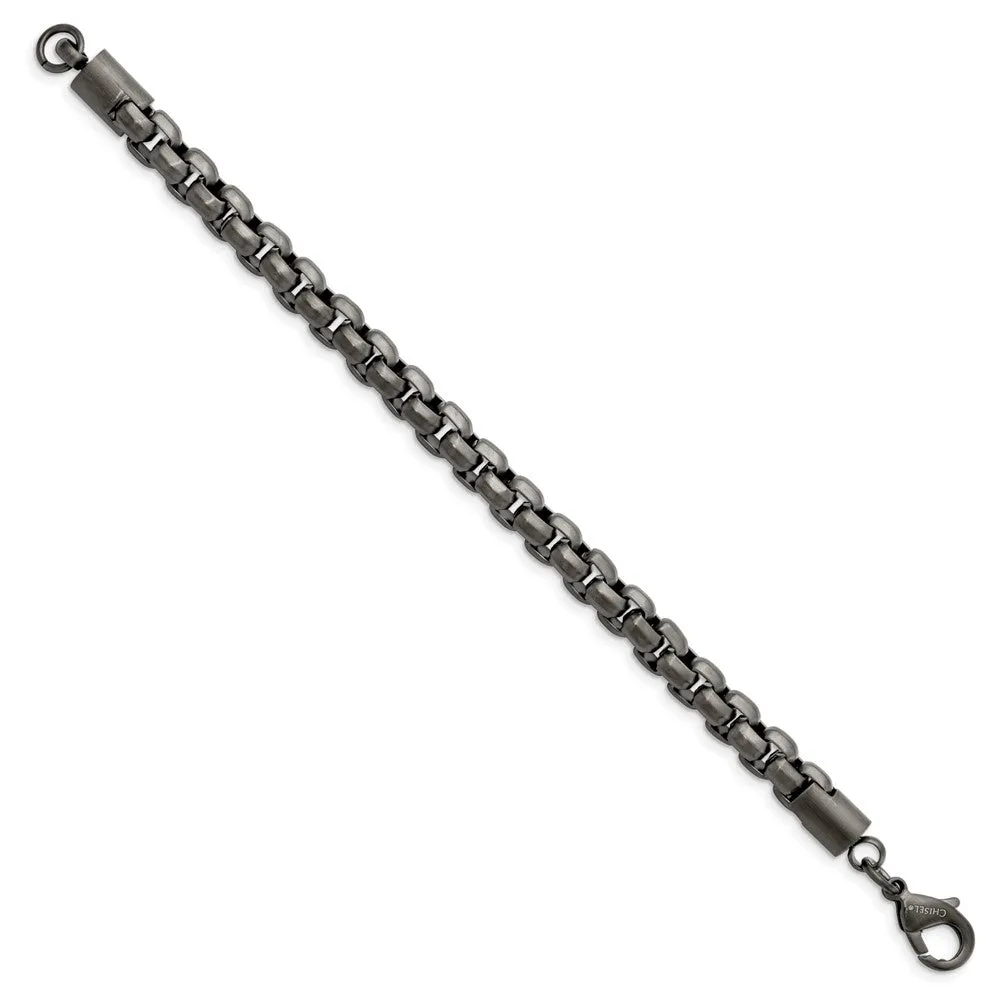 Mens Stainless Steel Gunmetal Plated Fancy Box Chain Bracelet, 8.5 In