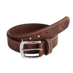 Mens Triple Stich Genuine Leather Belt - Casual Belt for Suits & Jeans, Single Prong Buckle