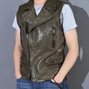 Men's Vintage Genuine Leather Vegetable-tanned Top Layer Vest Coat