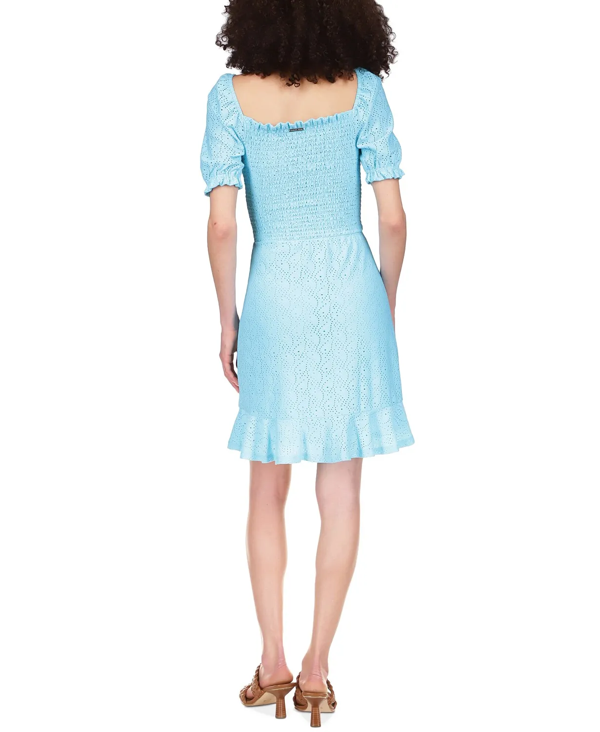 MICHAEL Michael Kors Women’s Blue Eyelet Smocked Peasant Dress