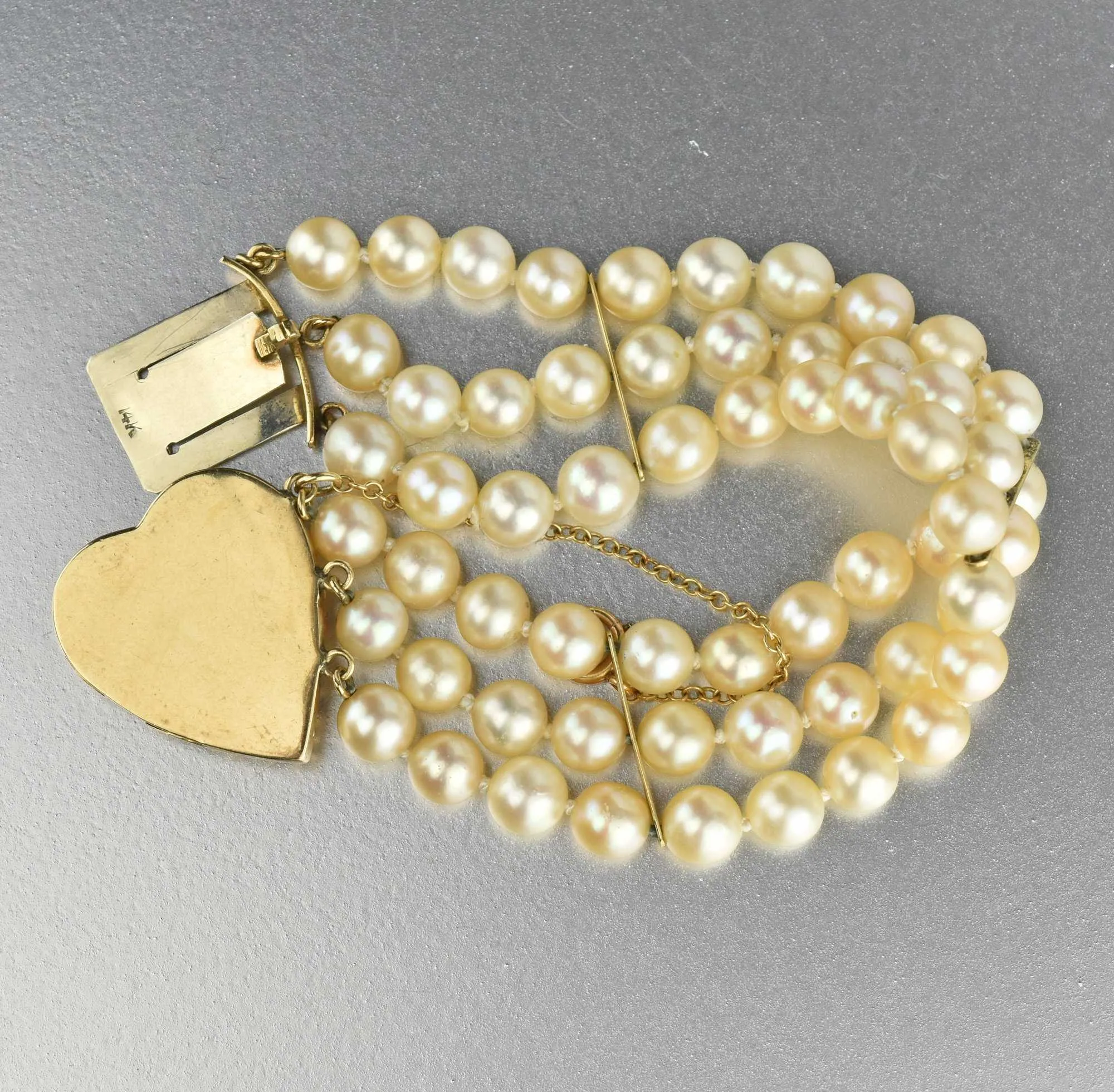 Mid Century Gold Heart, Sapphire & Pearl Bracelet