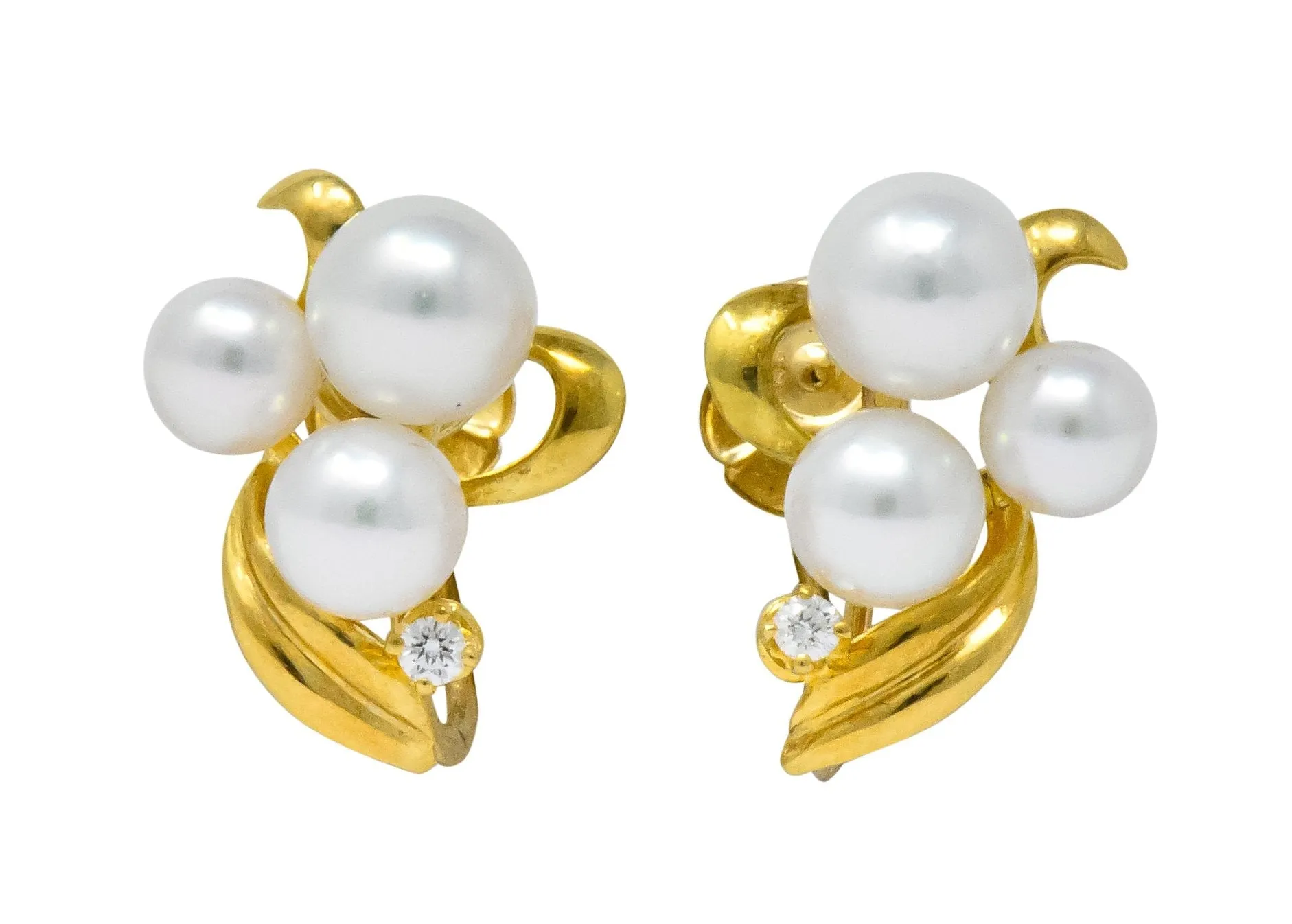 Mikimoto Cultured Pearl Diamond 18 Karat Gold Screwback Earrings