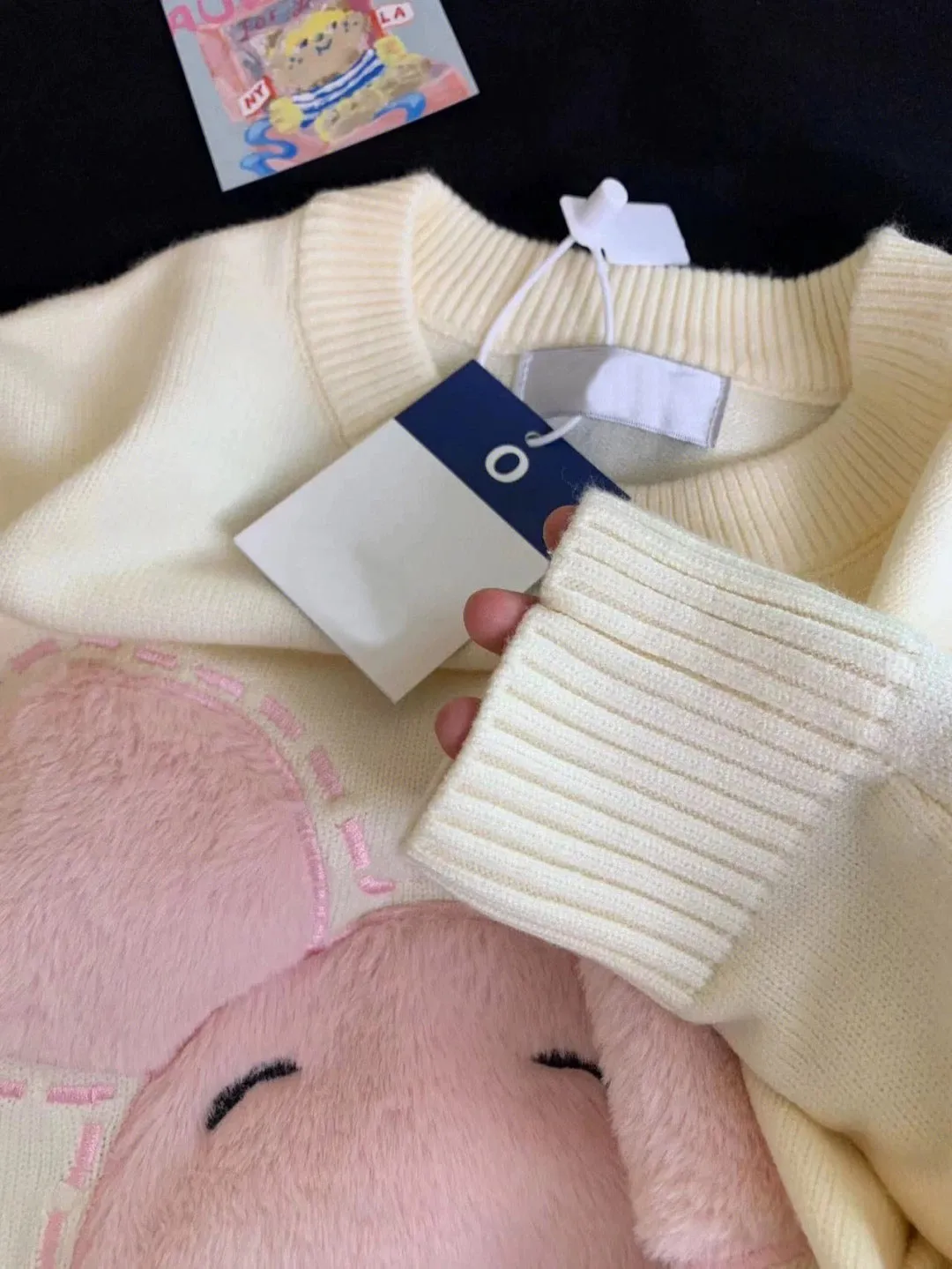 Milky soft and gentle style cute bear embroidered sweater men and women spring and autumn loose vintage knitted sweater jacket