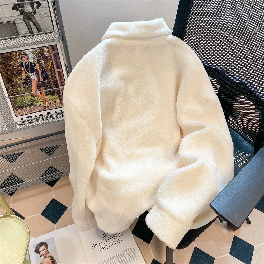 Milky style small cute dog polo collar sweater men and women autumn and winter lamb plush thickened age-reducing top