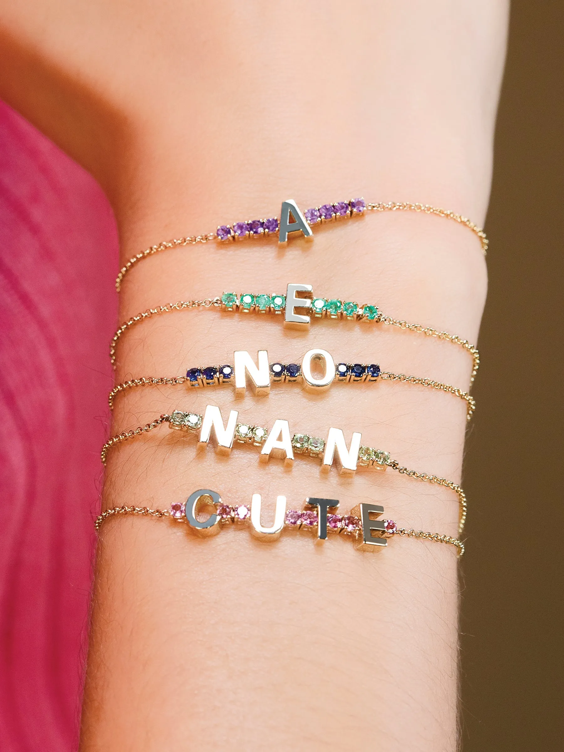 Mini Personalized Tennis Bracelet - Emerald / 14k Yellow Gold