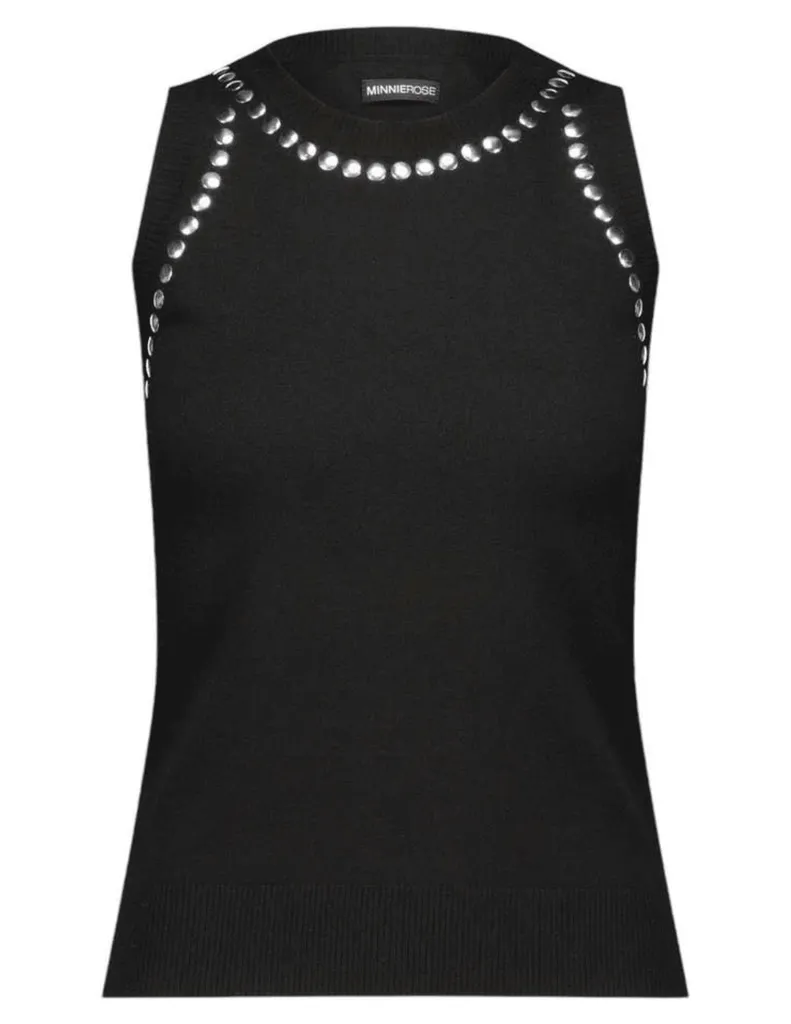 Minnie Rose Viscose Blend Studded Sleeveless Top