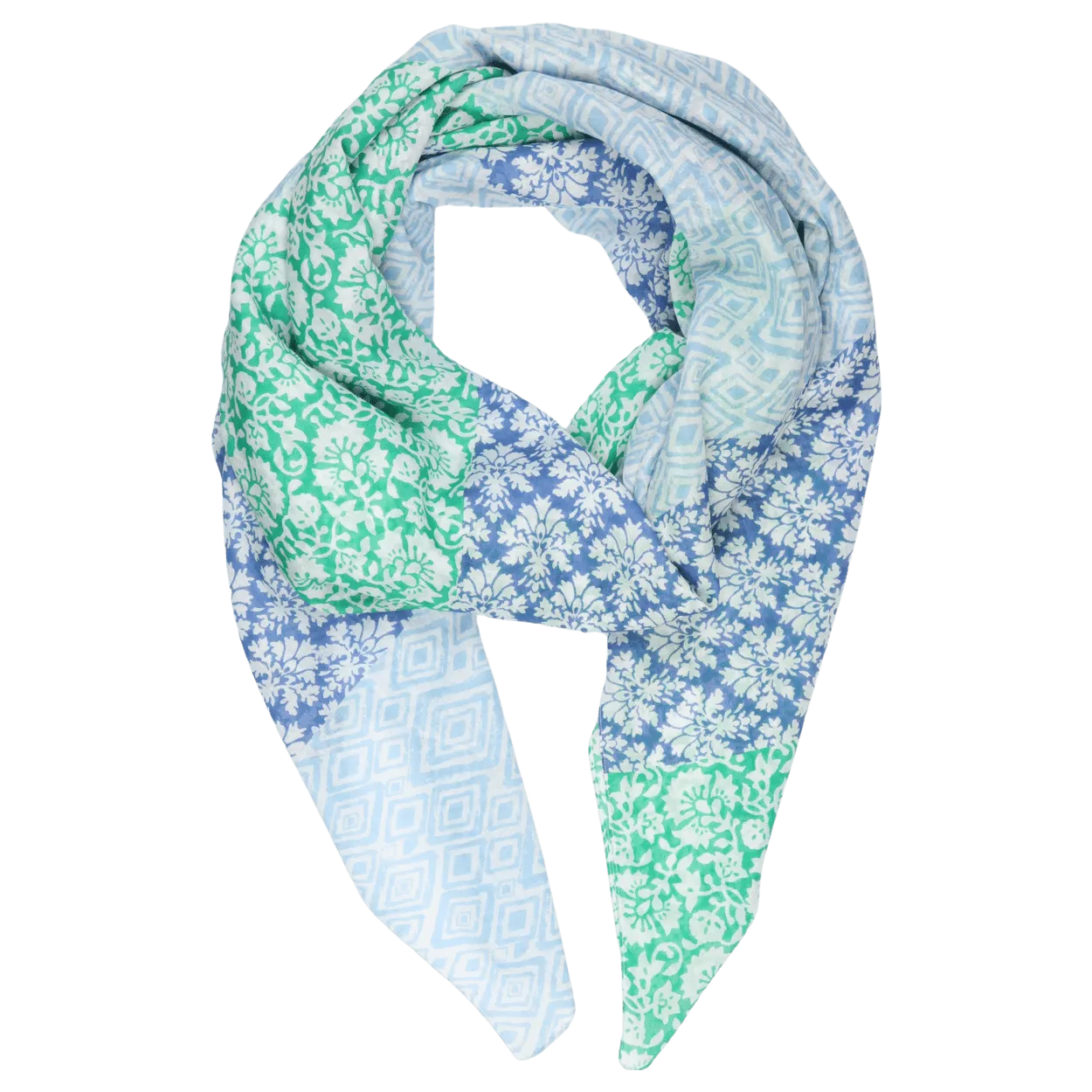 Miss Shorthair Cotton Mix Floral & Diamond Print Striped Scarf
