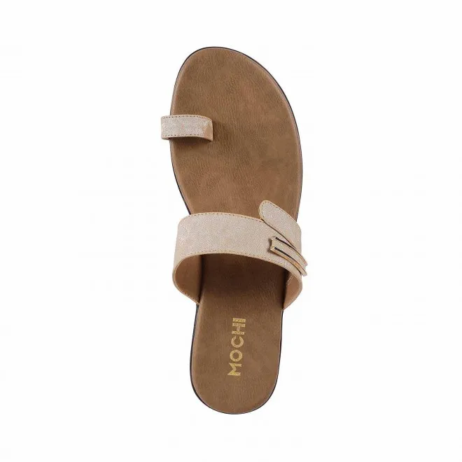 Mochi Women Gold Ethnic Slippers
