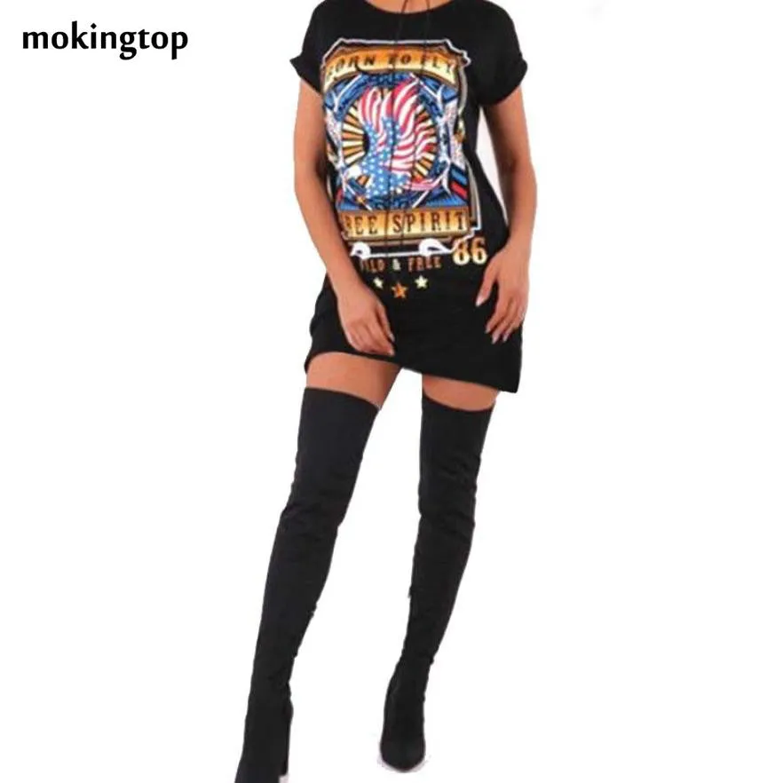 mokingtop Shirt Dress Printed Women Dress Rock Punk Short Sleeve Mini Dress Vestido Casual Dress Summer#0521 SM6