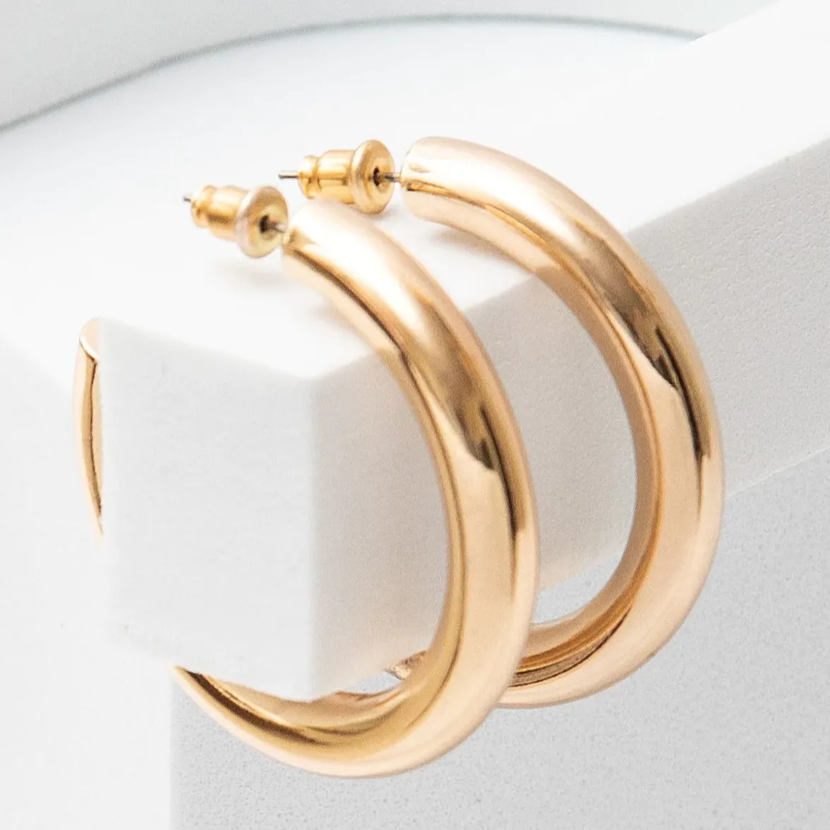 MONICA Gold Tube Hoop Earrings