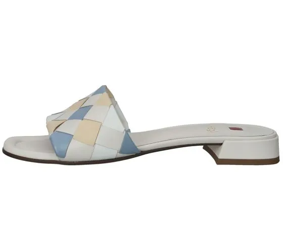 Mules de mujer högl con tiras y diseño trenzado sandalias de piel auténtica 3-10 1520 9933 beige/azul/gris