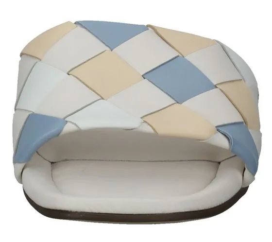 Mules de mujer högl con tiras y diseño trenzado sandalias de piel auténtica 3-10 1520 9933 beige/azul/gris
