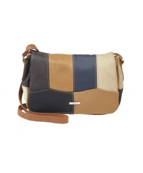 Multicoloured Patchwork Cow Hide Triple Compartment Medium Cross Body Bag