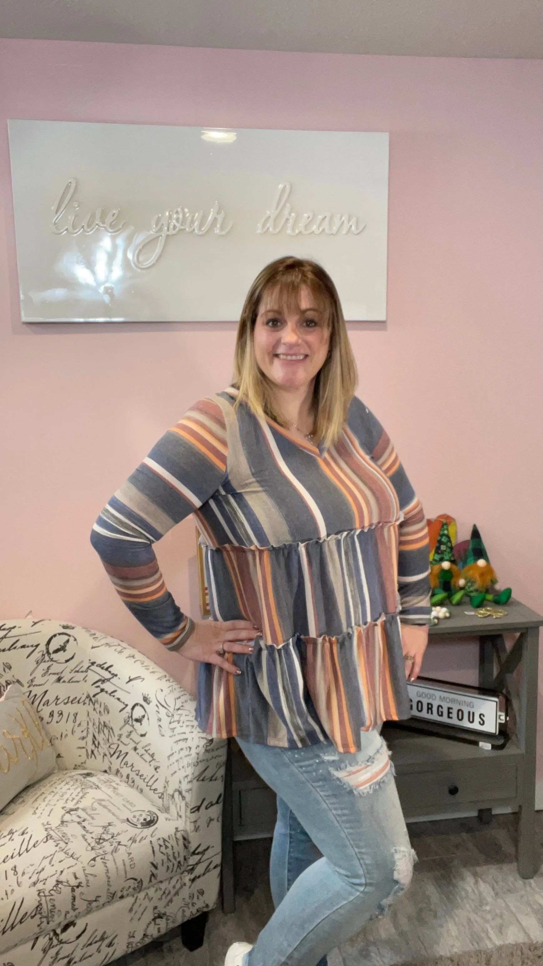 Navy Tiered Long Sleeve Tunic