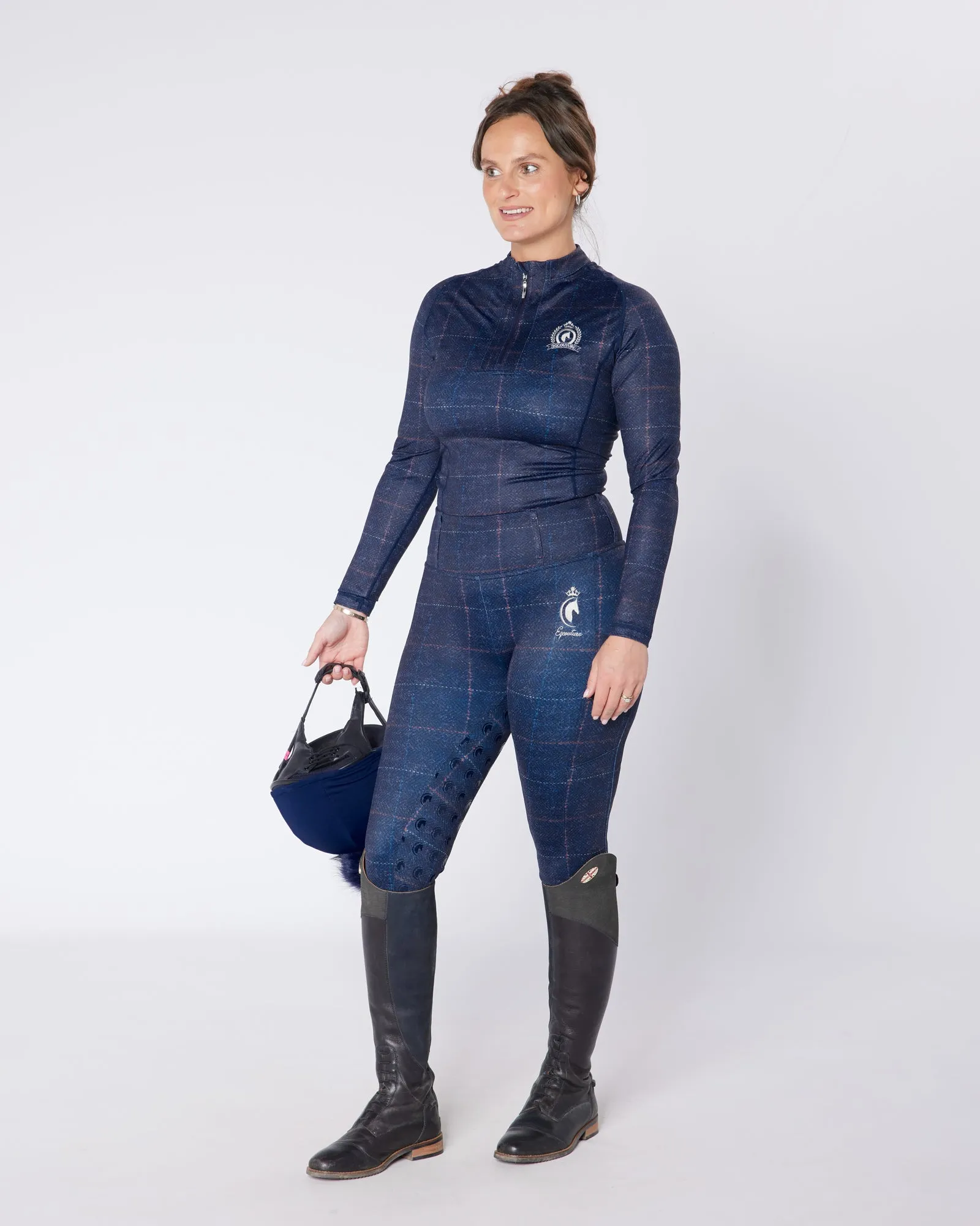 Navy Tweed Effect Riding Leggings - Full Grip