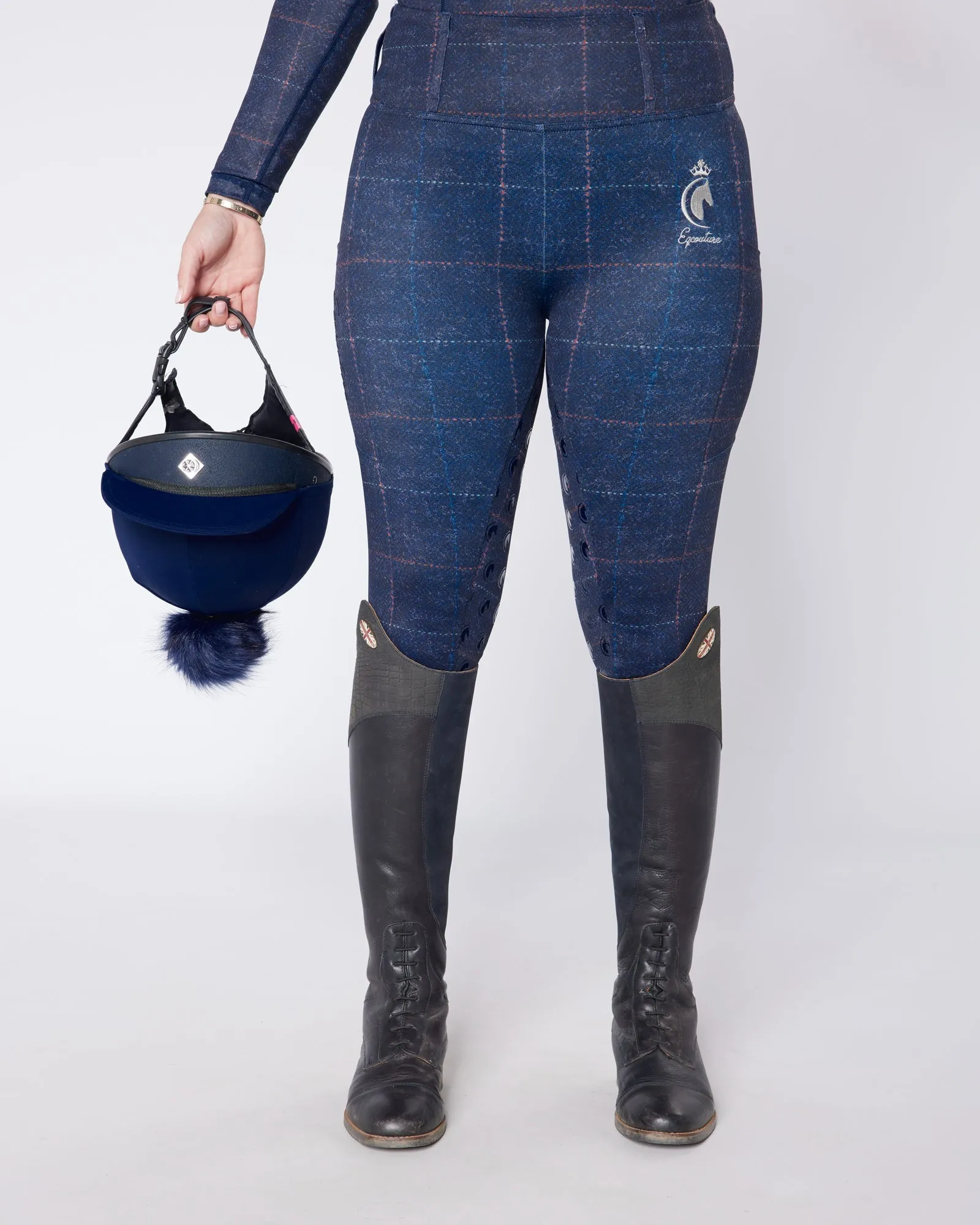 Navy Tweed Effect Riding Leggings - Full Grip