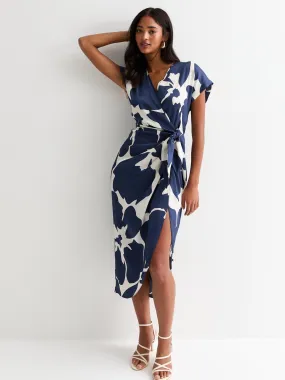 New Look Blue Floral Wrap Midi Dress