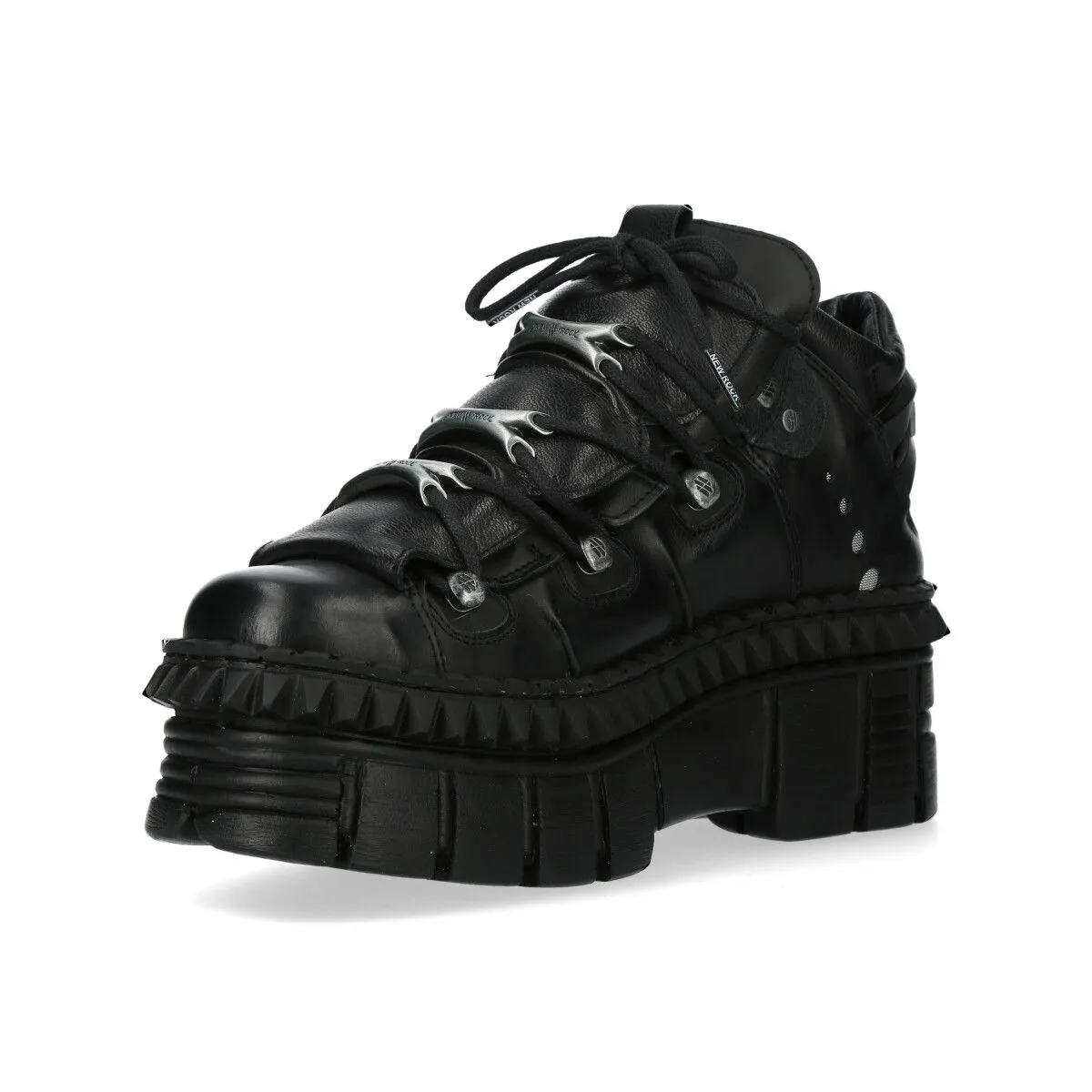 New Rock Boots WALL106-S13 Metallic Black Leather Platform Ankle Boots