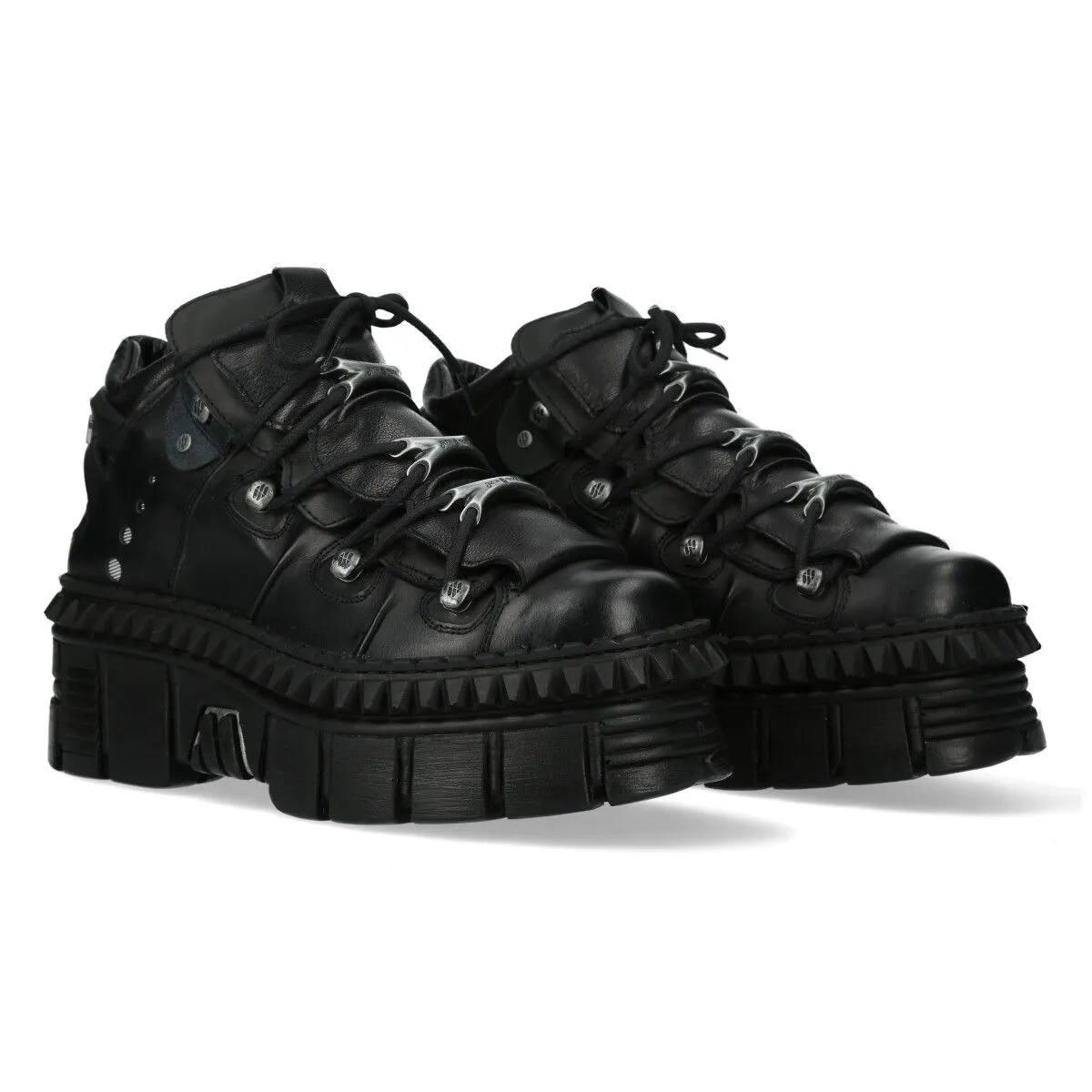 New Rock Boots WALL106-S13 Metallic Black Leather Platform Ankle Boots