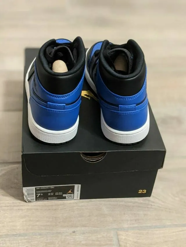 Nike air jordan 1 mid 4-14 black hyper royal white 554724-077