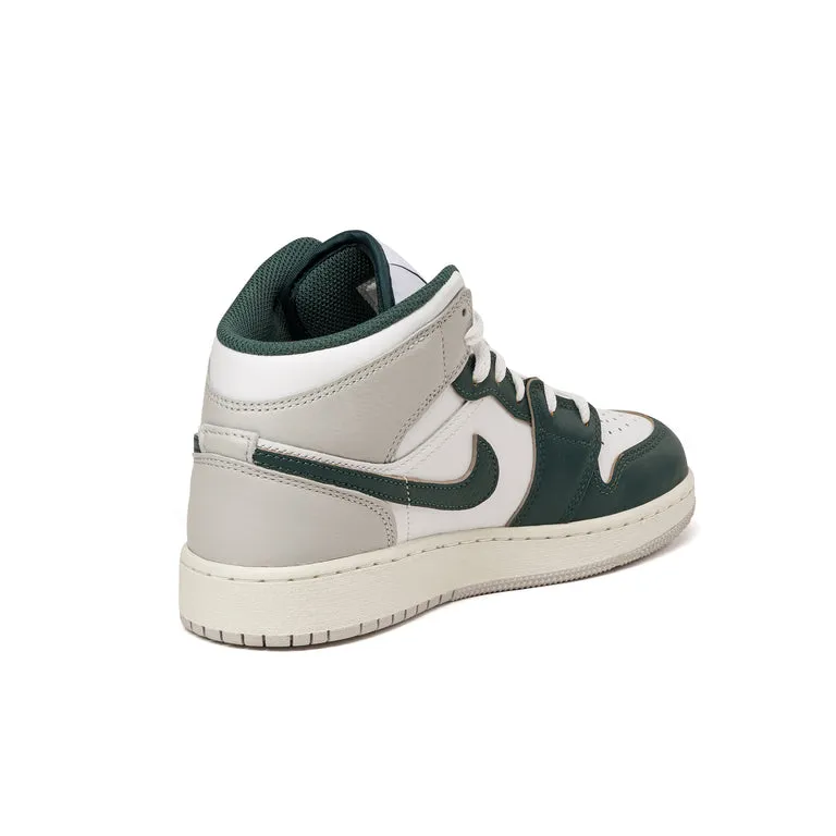 Nike Air Jordan 1 Mid SE *GS* White / Oxizided Green / Neutral Grey