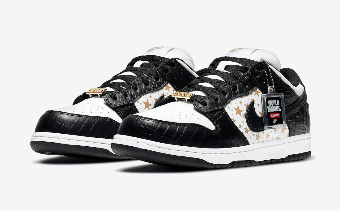 Nike SB Dunk Low Supreme Stars White Metallic Gold Black DH3228-102