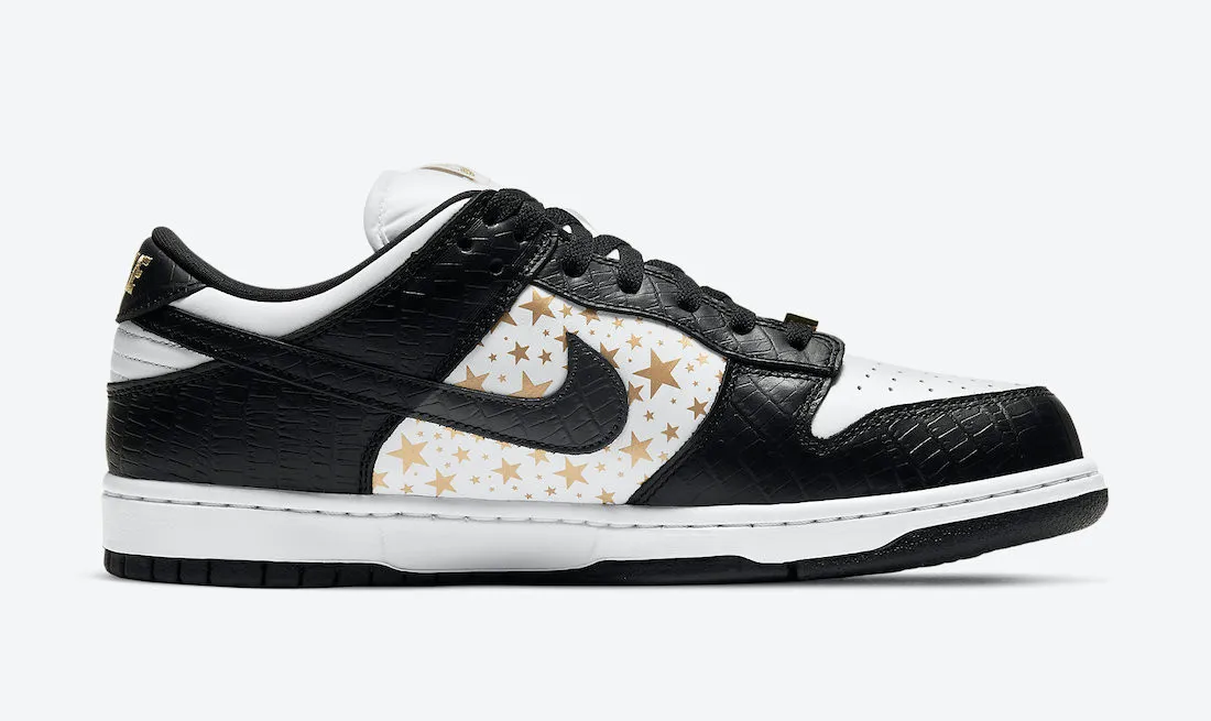Nike SB Dunk Low Supreme Stars White Metallic Gold Black DH3228-102