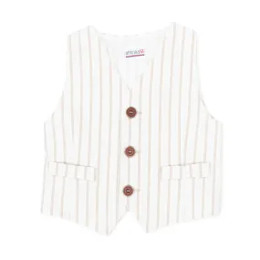 Officina51 Cream Vest With Beige Stripes For Children And Baby