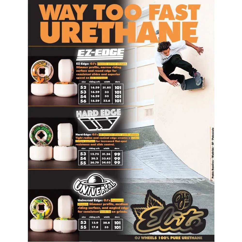 OJ Elite Hardline Skateboard Wheels 99a White 54mm