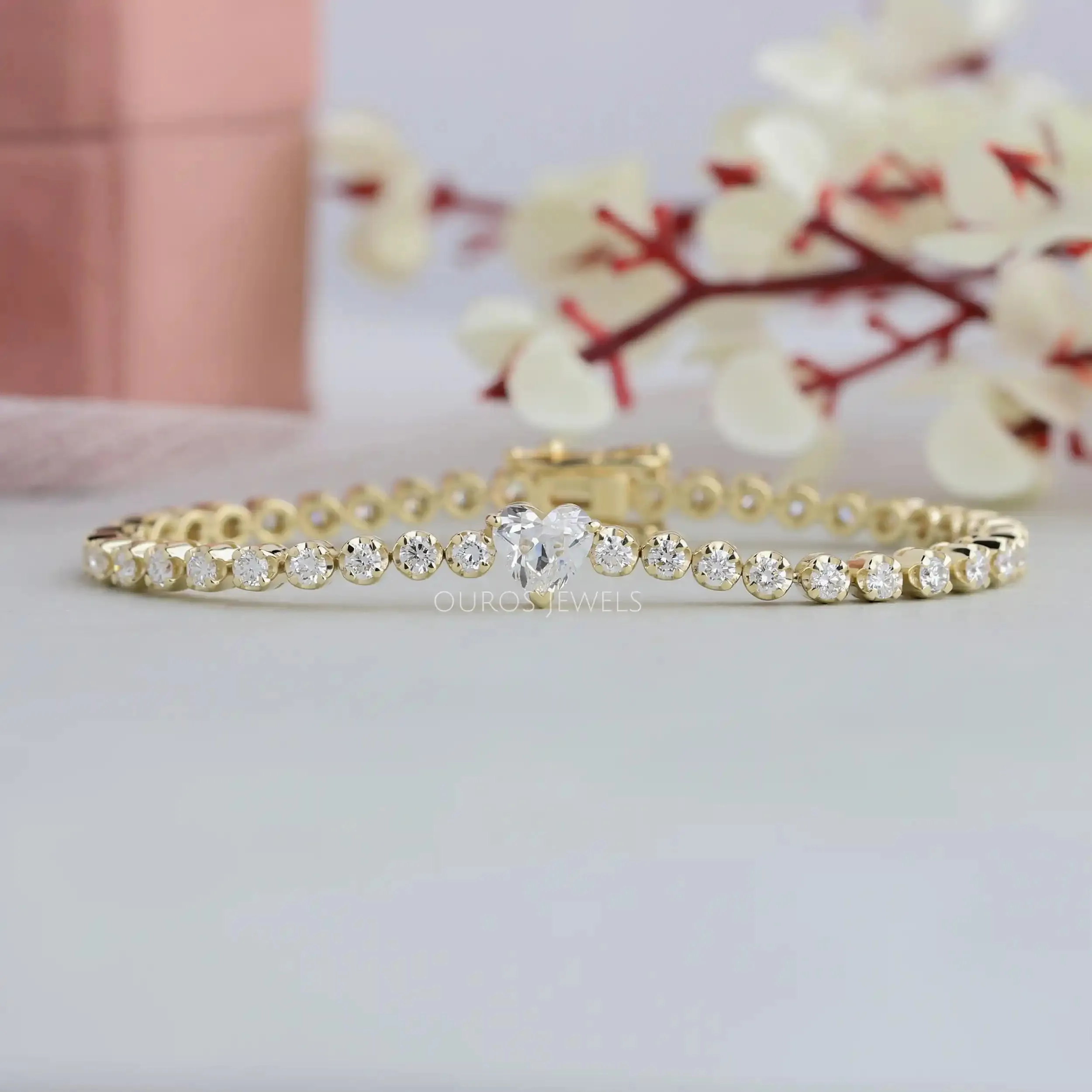 Old Cut Heart Lab Diamond Tennis Bracelet