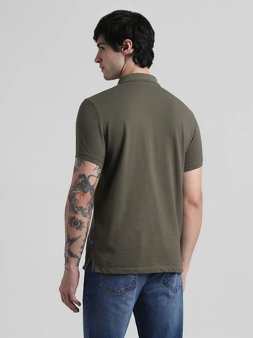 Olive Logo Text Cotton Polo