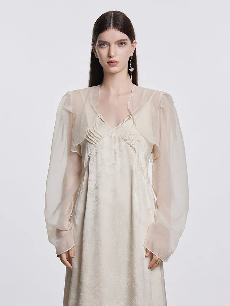 One-Piece＆Cardigan Embroidery Sheer Elegant Set-Up