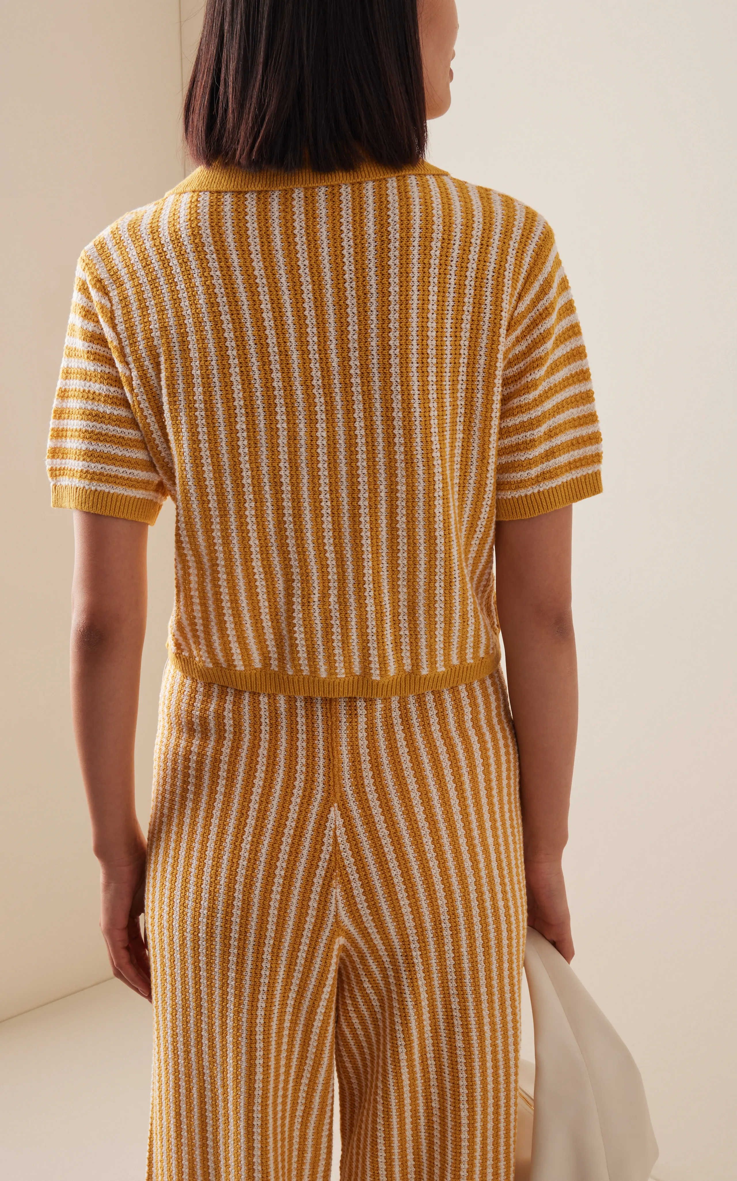 Onia Linen Knit Cropped Polo Shirt