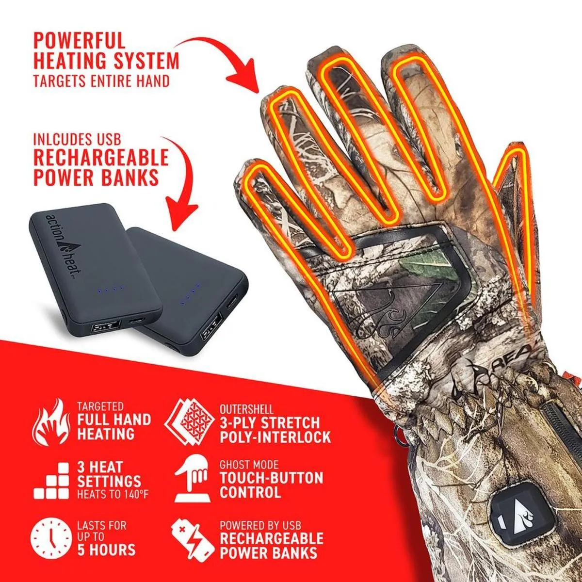 Open Box ActionHeat 5V Men's Battery Heated Hunting Featherweight Gloves